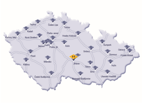 Map of all GLS locations in the Czech Republic