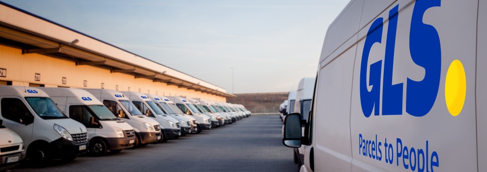 GLS delivery vehicles along the gates