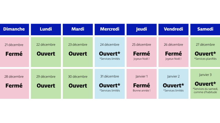Horaire des fêtes de GLS Canada