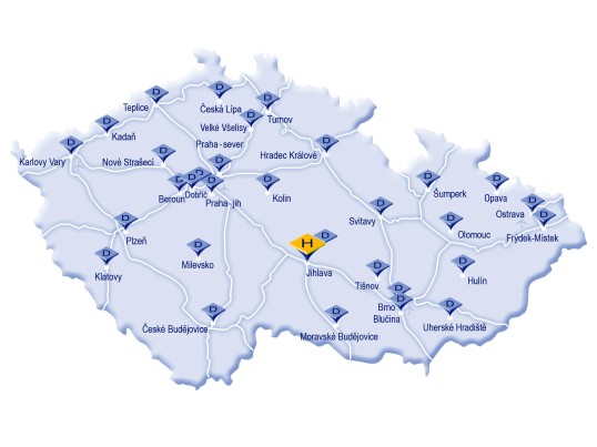 Mapa všech GLS lokalit v České Republice