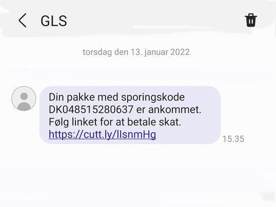 Eksempel på phishing hjemmeside GLS