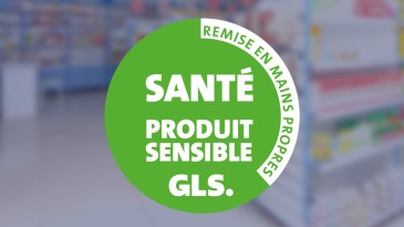 PharmaService GLS France logo green health sensitive product by hand