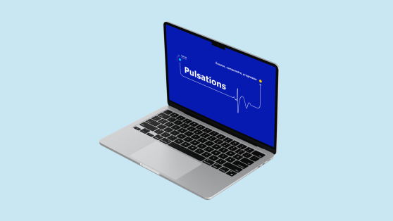 Laptop displaying the internal “Pulsations” survey, an employee feedback tool designed to improve workplace well-being and employee experience at GLS.
