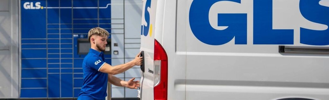 Futár csomagot hoz a GLS Automatába.