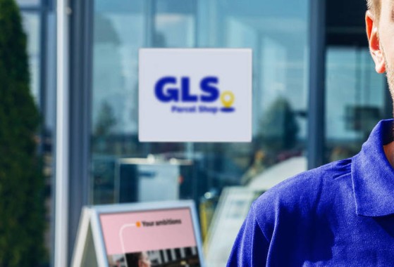 Een GLS bezorger voor een GLS Parcel Shop