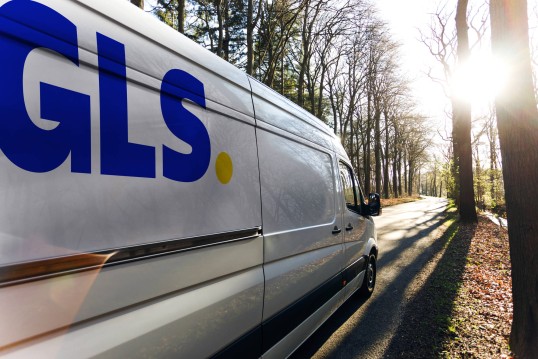 Climate protect iniciative with GLS van in the wood